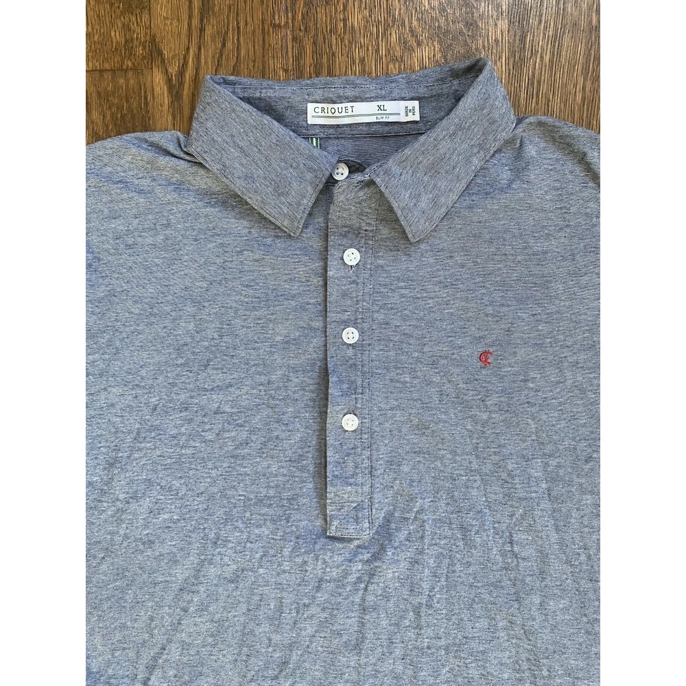 Criquet Range Polo Men XL Indigo Microstripe Slim Fit Top Shelf Short Sleeve